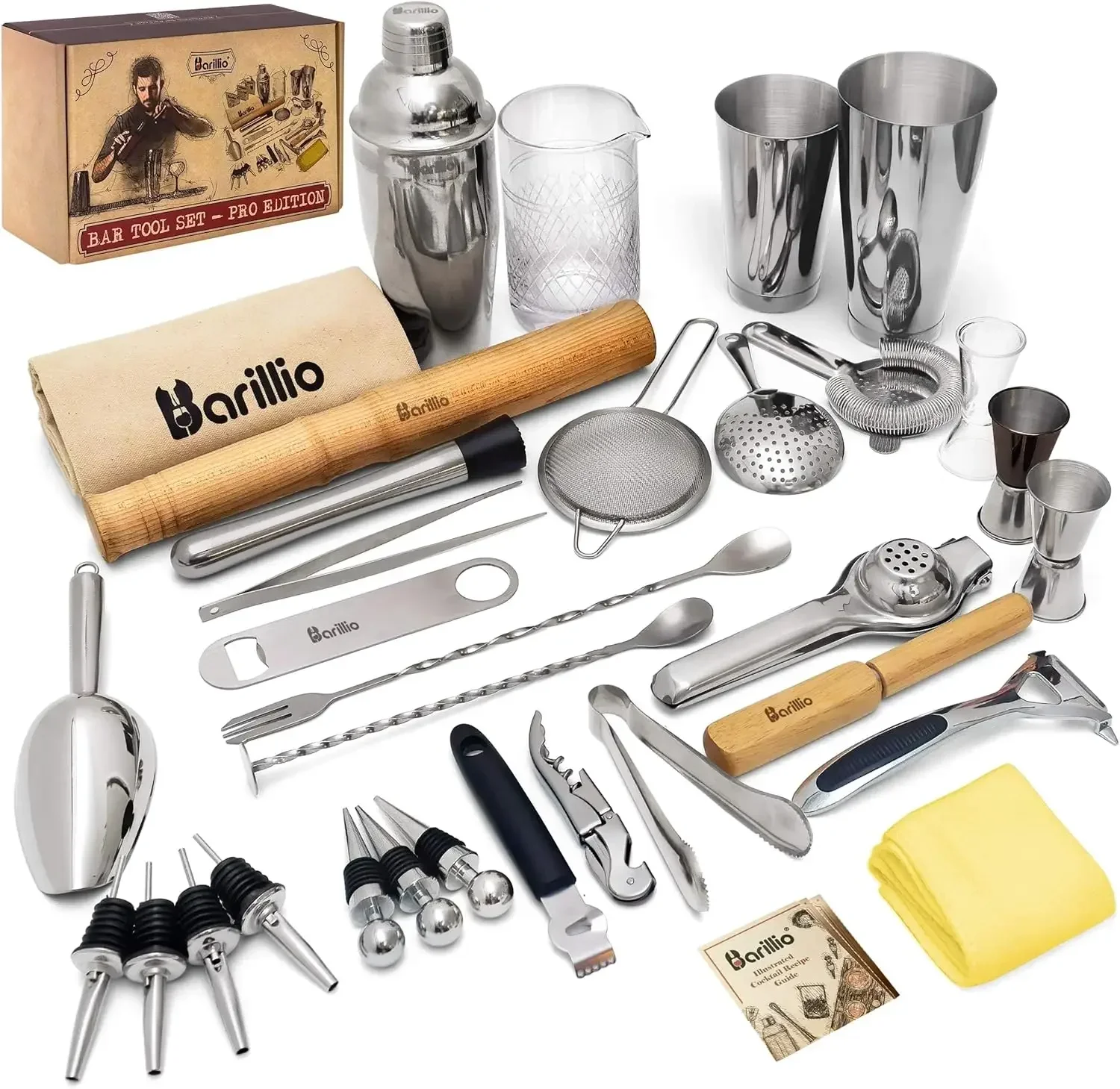 Bar Tool Set Pro Edition - Stainless-Steel Cocktail Shaker Set - Mixology Bartender Kit w/Boston Shaker, Drink Mixer &