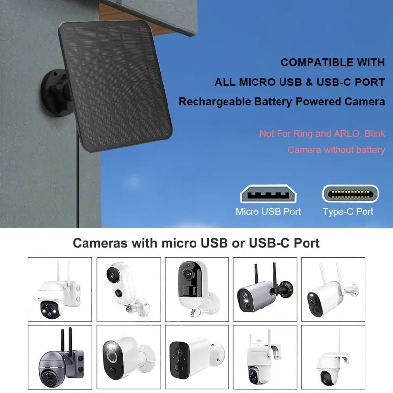 N93RNEW Wall Mount Solar Charging Panel 5V 4W Waterproof Solar Cell System With Cable For Eufy For Eufycam 3/3C/2C/2Pro