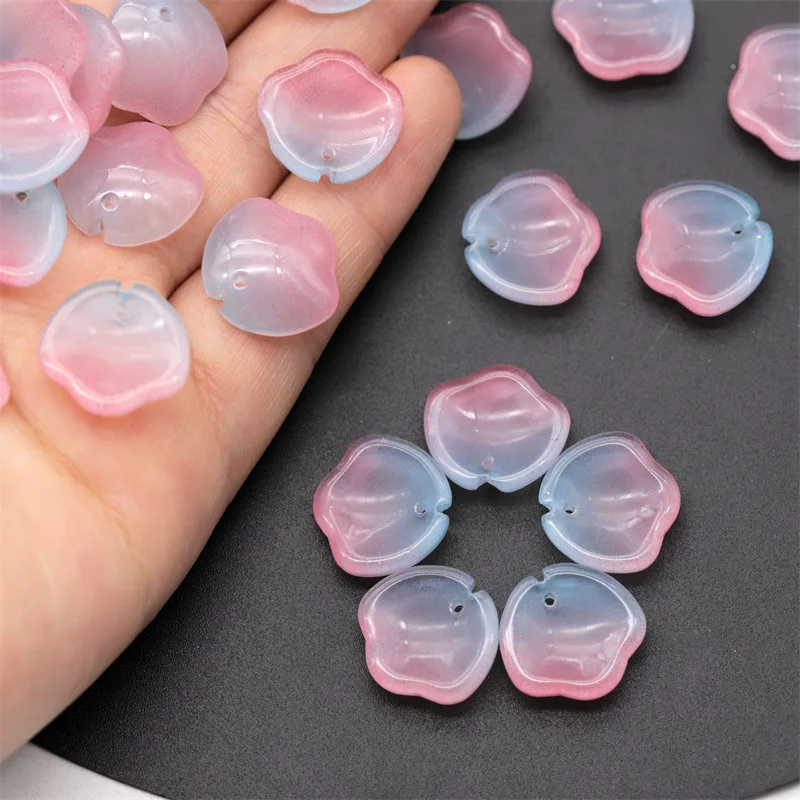 10pcs Flora Petal 16x17mm Lampwork Crystal Glass Loose Pendants Beads for Jewelry Making DIY Crafts Flower Findings