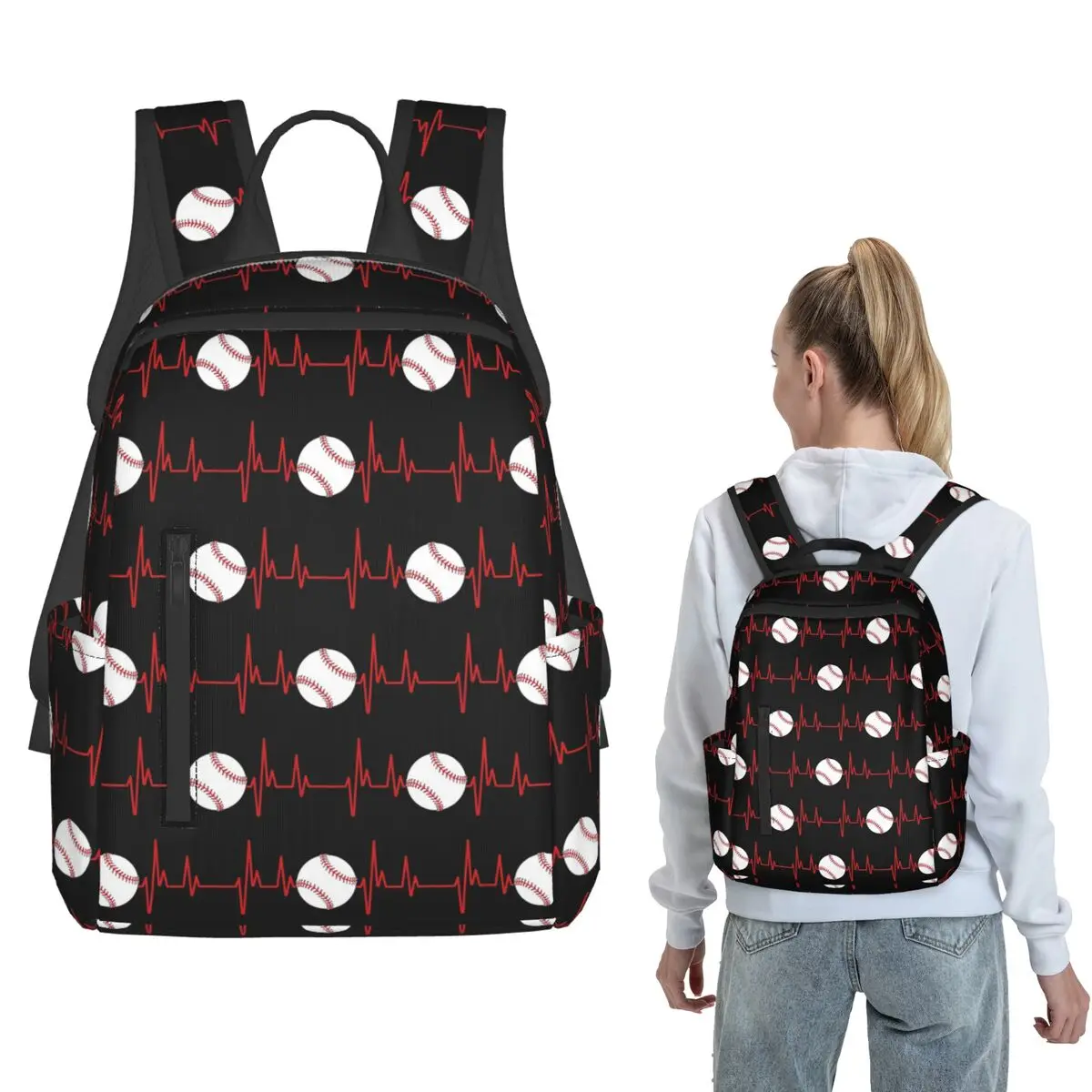 

Baseball Heartbeat EKG Backpack Large Capacity Boys Girls BookBag School Bag Shoulder Bags for Men Women