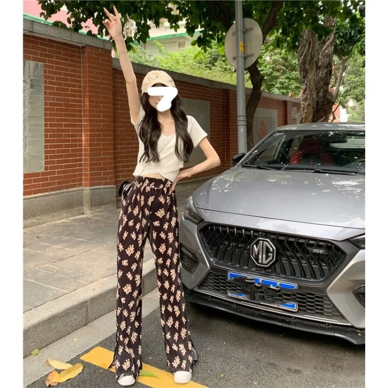 2025 sommer Neue Bär Tie-dye Casual frauen Lose Vielseitige Hosen Boden-wischen Hohe Taille Drapieren Breite bein Hosen