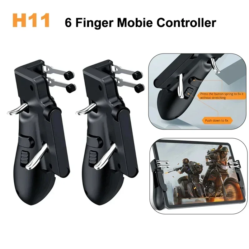 

H11 Mobie Controller PUBG Aim Shooting L1R1 6 Finger Game Trigger Handle Button for Ipad Universal Tablet Gamepad Joystick Grip