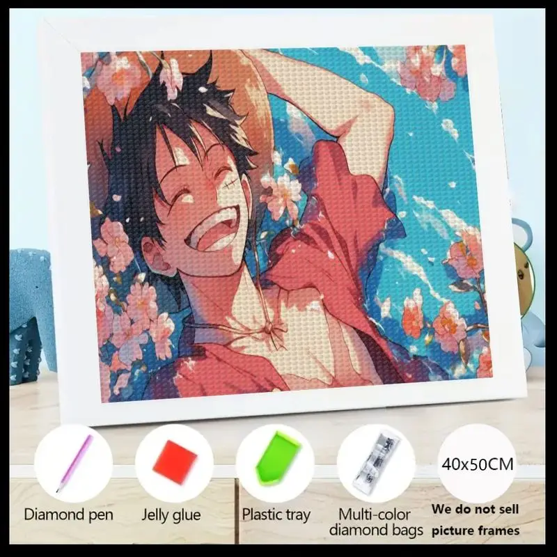 

1 шт. Полный набор для алмазной живописи «сделай сам», цельный аниме-обезьяна Д. Луффи, улыбающийся под вишней, полная дрель, кристаллический горный хрусталь