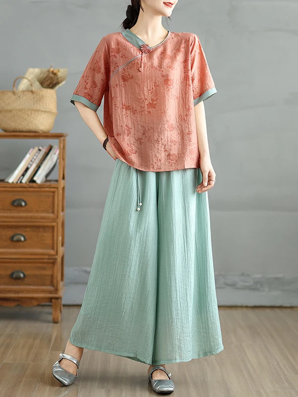 

Faionable Свободная футболка ort Sve V-Ne с принтом и широкие брюки, комплект из двух предметов для мам среднего возраста, большие размеры