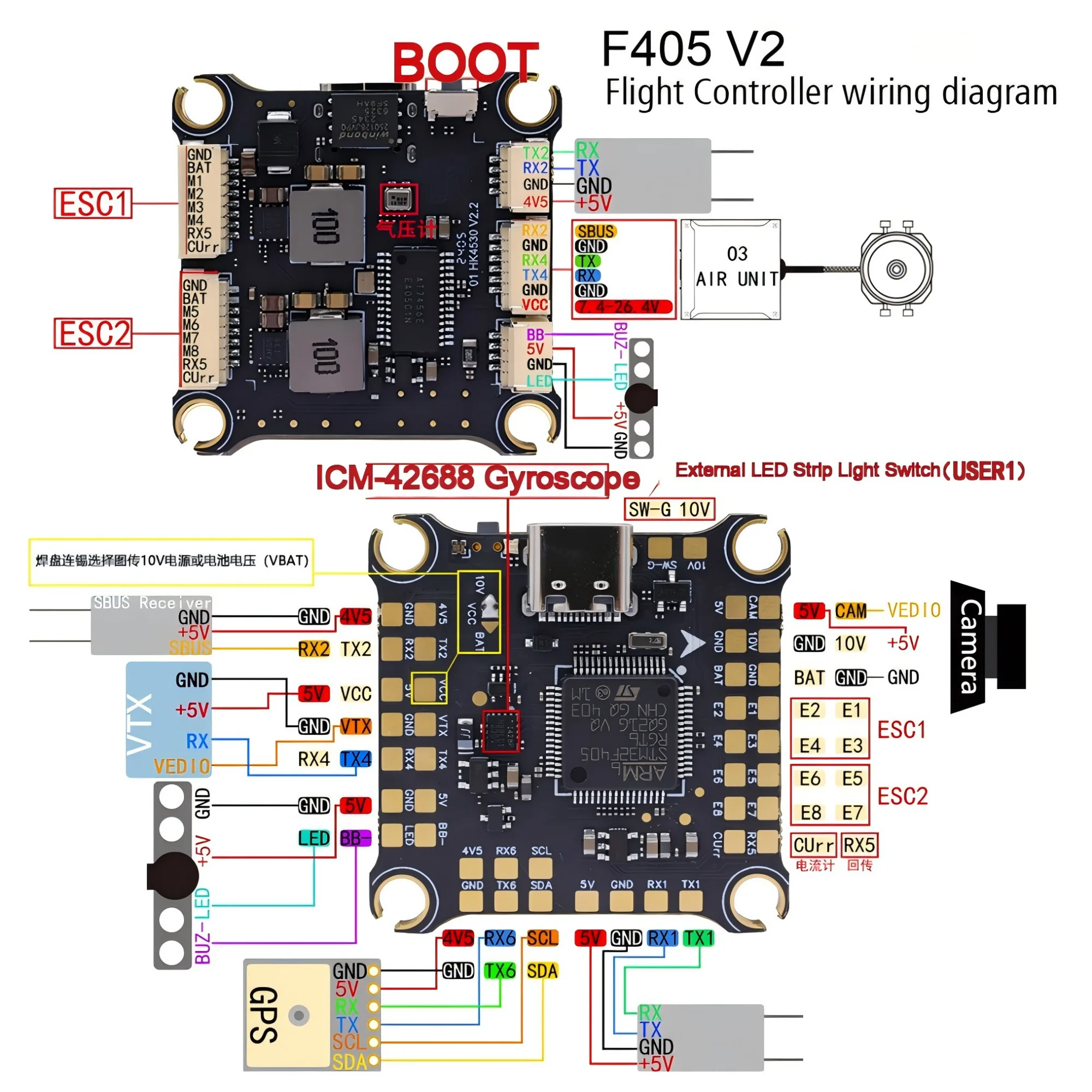 وحدة تحكم في الطيران F405-S90A ESC مع ICM-42688 Gyro SPA06-003 لطائرة RC FPV حرة بدون طيار