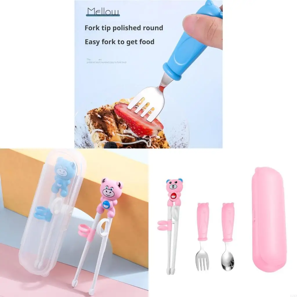 62KD Fun Cartoon Animal Training Chopsticks Spoon Fork For Kids With Storage Box Tableware For Home Restaurant And Travel
