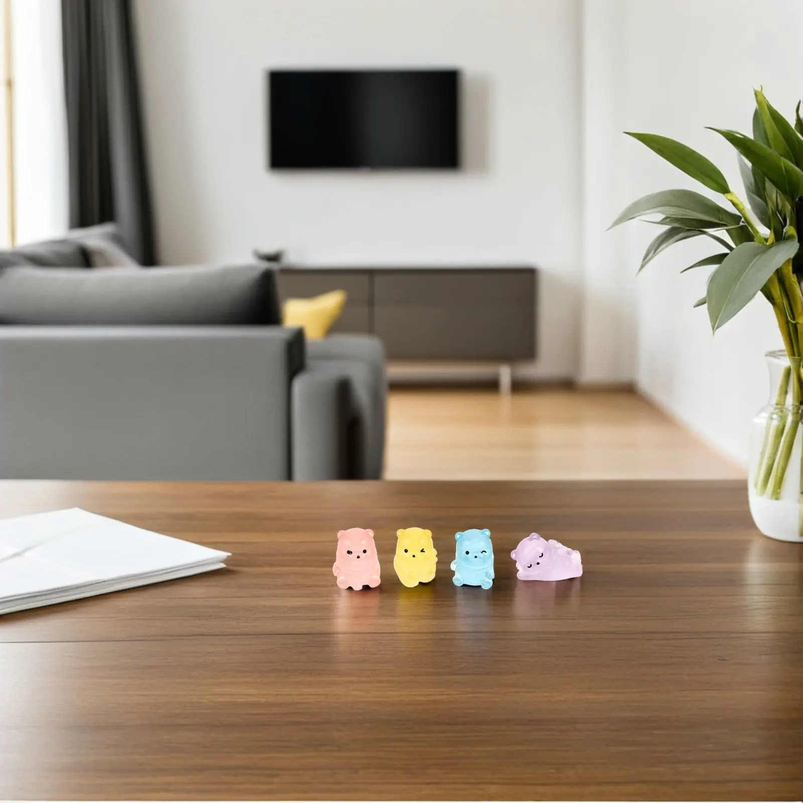 40Pcs Glow Resin Miniature Bear Ornaments Luminous Tiny Animals for Fairy Garden Car Dashboard Home Decor