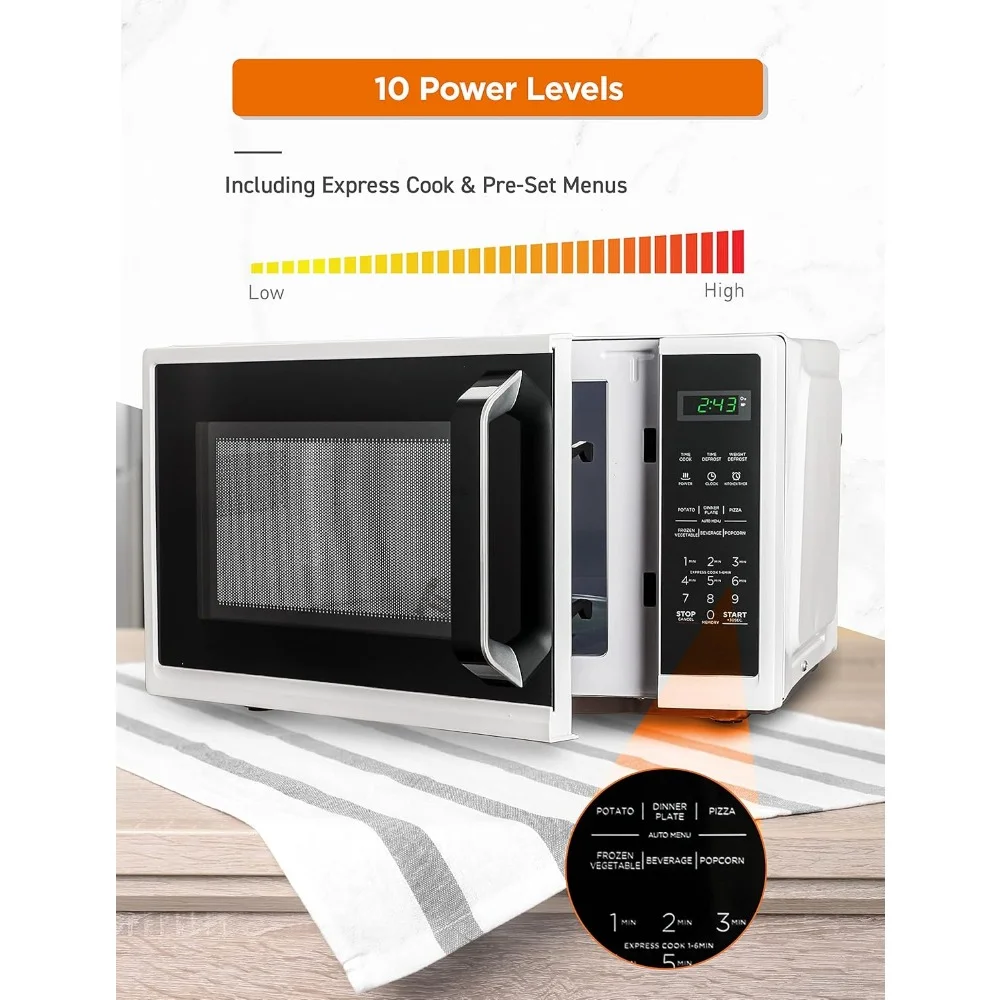 Fornos micro-ondas para desktop com display digital, 10 configurações de energia, programas One-Touch Auto Cook