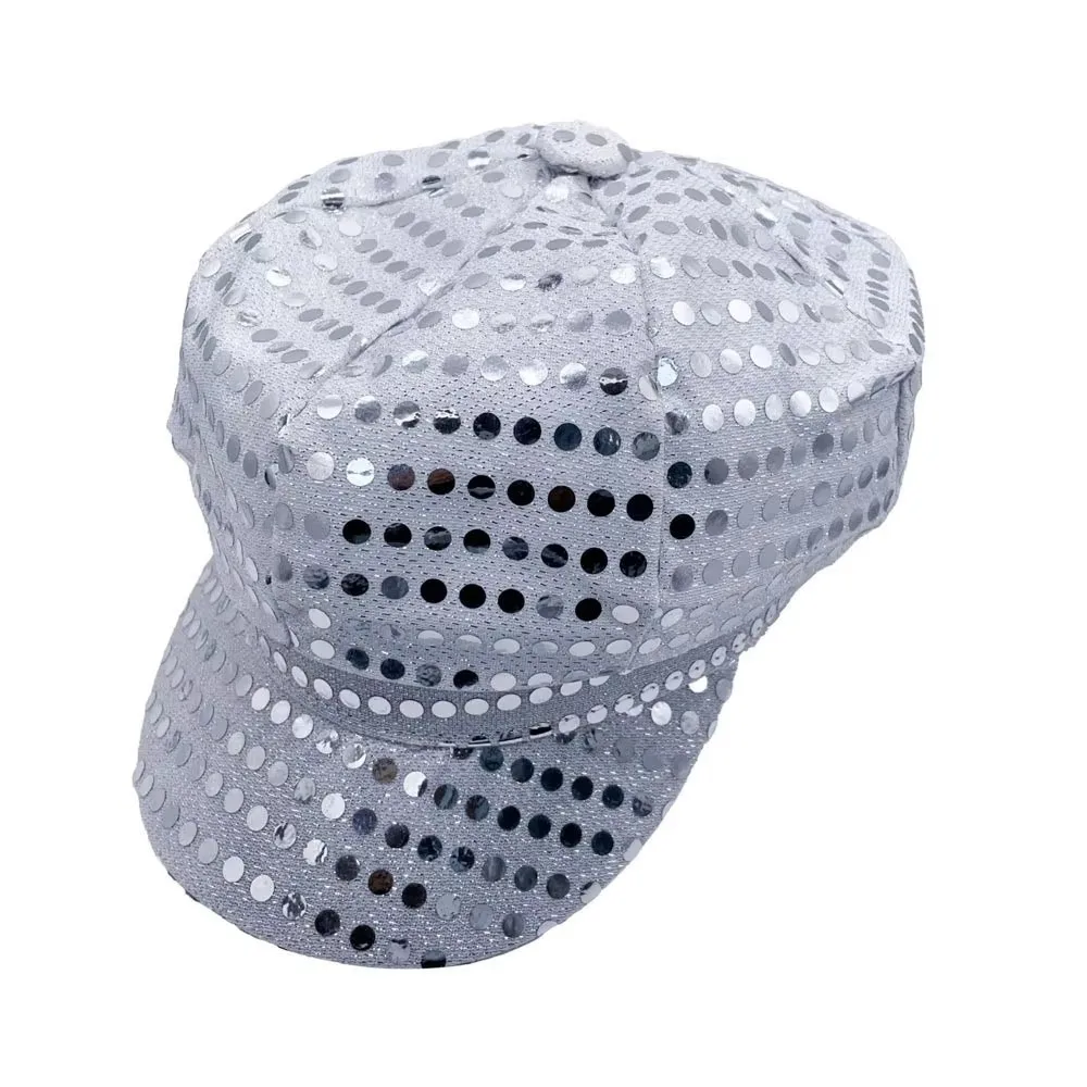 Retro Glitter Bling Costume Hat Sequin Dress Up Hat Beret Newsboy Cap Octagonal Cap Birthday Party