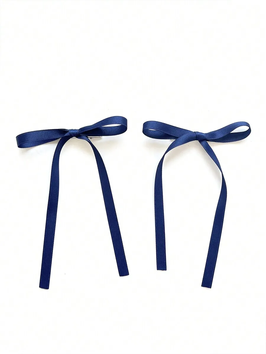 

2 Pieces Solid Color Bow Hair Barrettes For Women Casual Elegant Hair Accessories