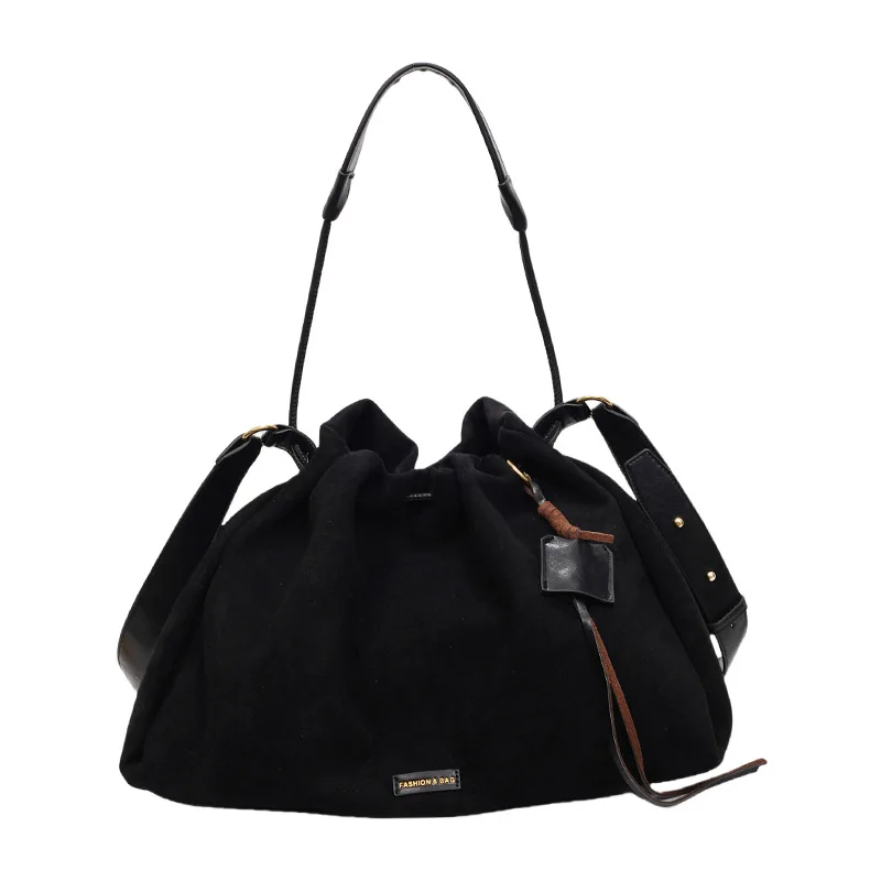 Vintage High end Large Capacity Tote Bag for Women 2026 Early Spring Casual Suede Single Shoulder Crossbody Bag