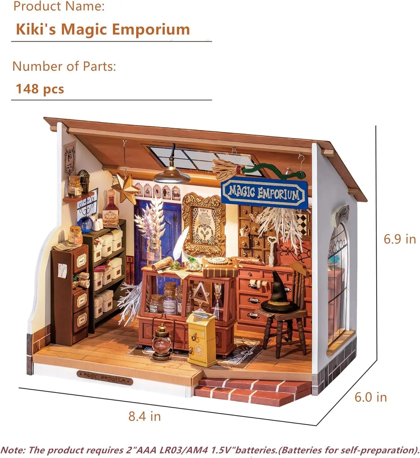 Robotime Rolife DIY Miniature House Kit  Wooden Dollhouse Kiki's Magic Emporium for Girls Adults Gifts Christmas