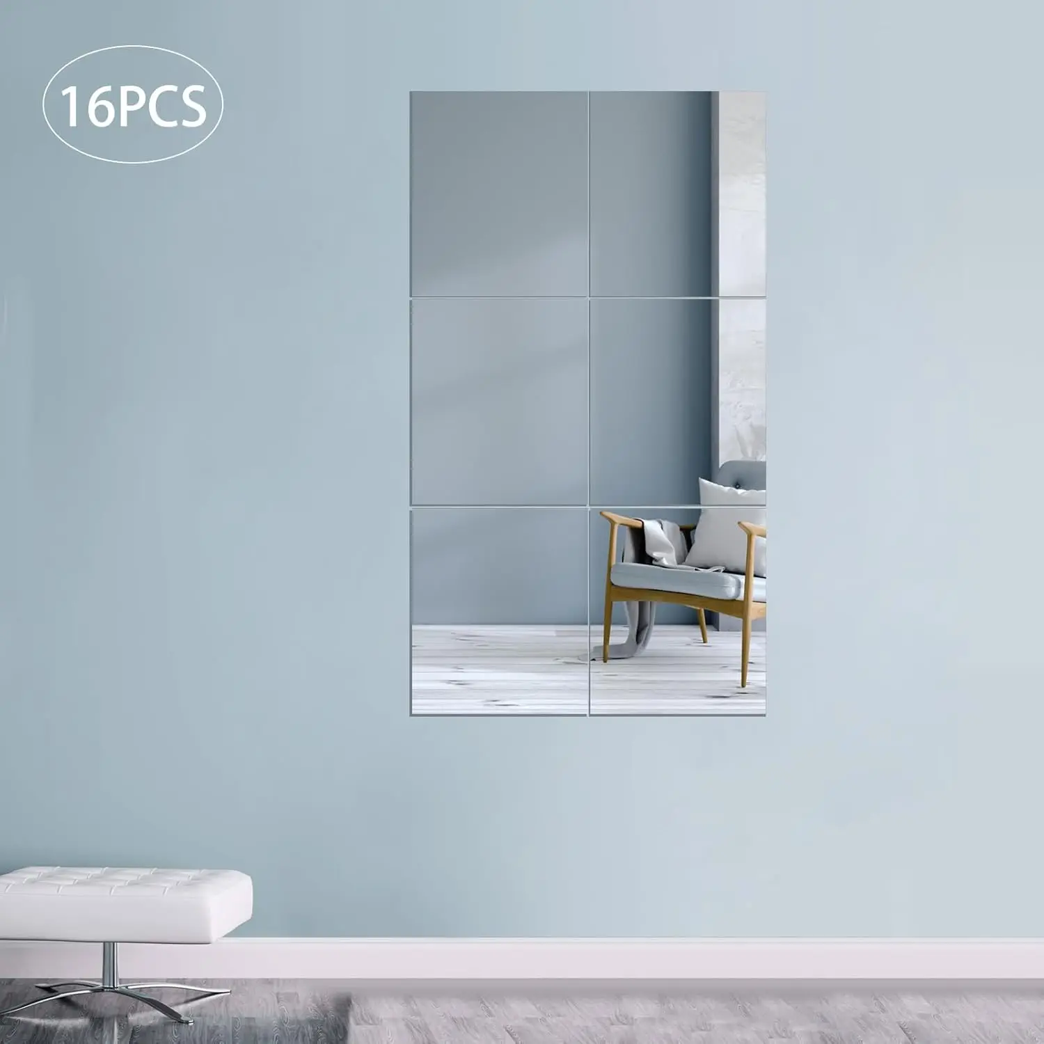 

Acrylic Wall Mirror Frameless Home Gym Mirror Tiles, 14''x12'' Shatterproof Wall Mirror (16 PCS),Self-Adhesive Mirrors for Home
