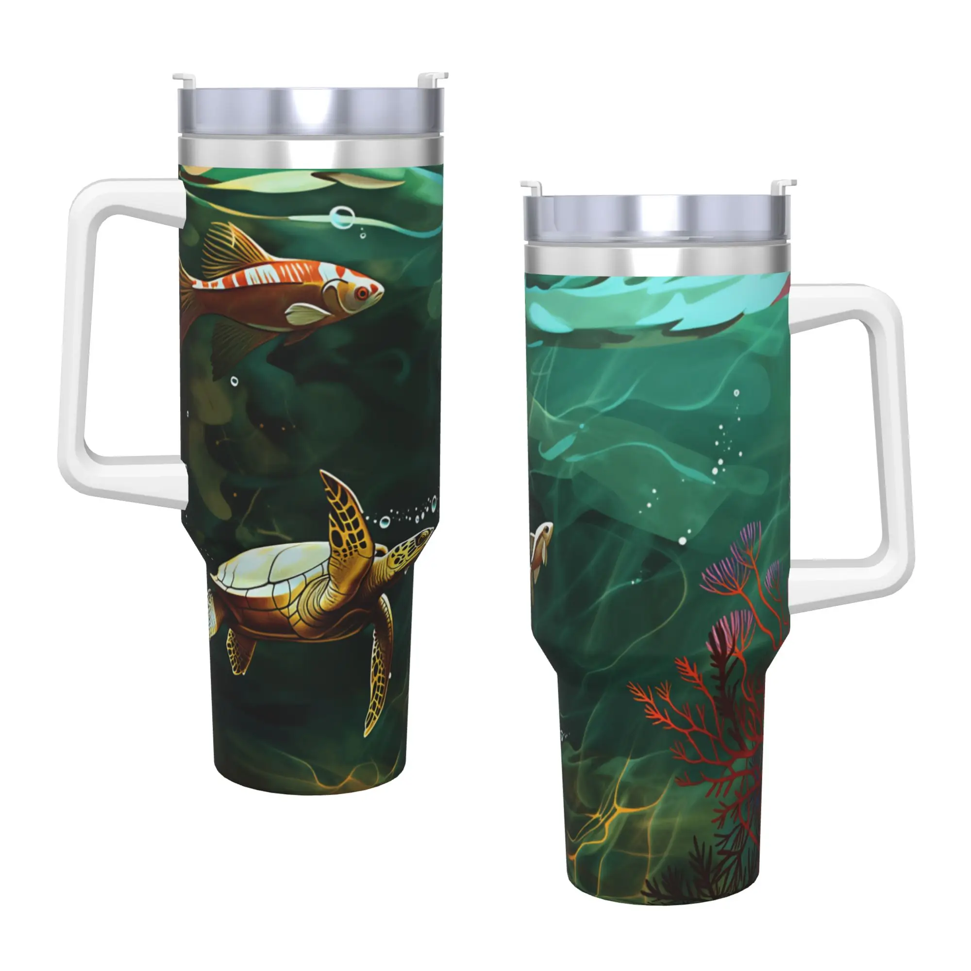 Golden Sea Turtle Red Coral Underwater Ocean Art Stainless Steel Tumbler  Driving Car Mugs Large Capacity Coffee Mug Tea Bottle