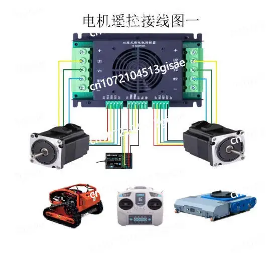 Dual-channel Brushless Drive Track Vehicle Lawn Mower Controller Industrial Remote Control 2448V, Power 750-2000W