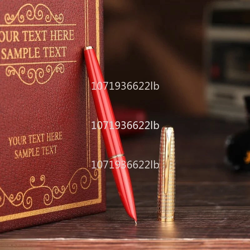 Smooth Hero 100 14K Gold Fountain Pen Red Metalized Baked Paint 0.5mm Ink Pen Writing Office Elegant Luxury Stationery Gift Set