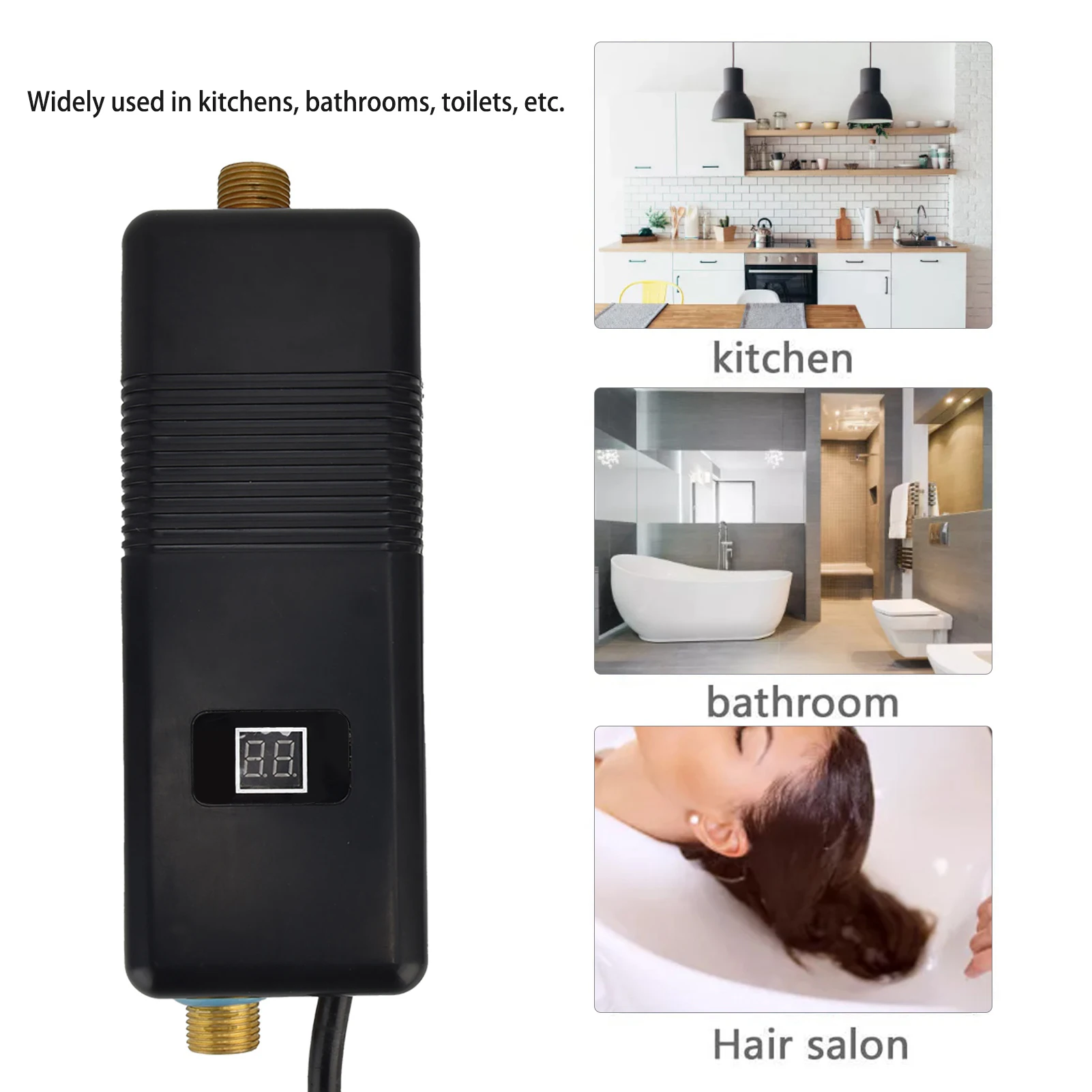 

3500W Instant Water Heater Electric Heating Machine for Bathroom Kitchen RV Camping Black