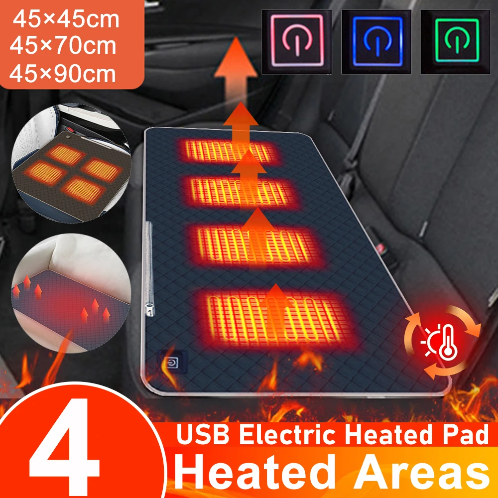 4 Heating Areas Electric Heated Chair Cushion 20000mah Winter Warmer 3 Modes Heating Pad Mat for Car Home Office Camping Fishing