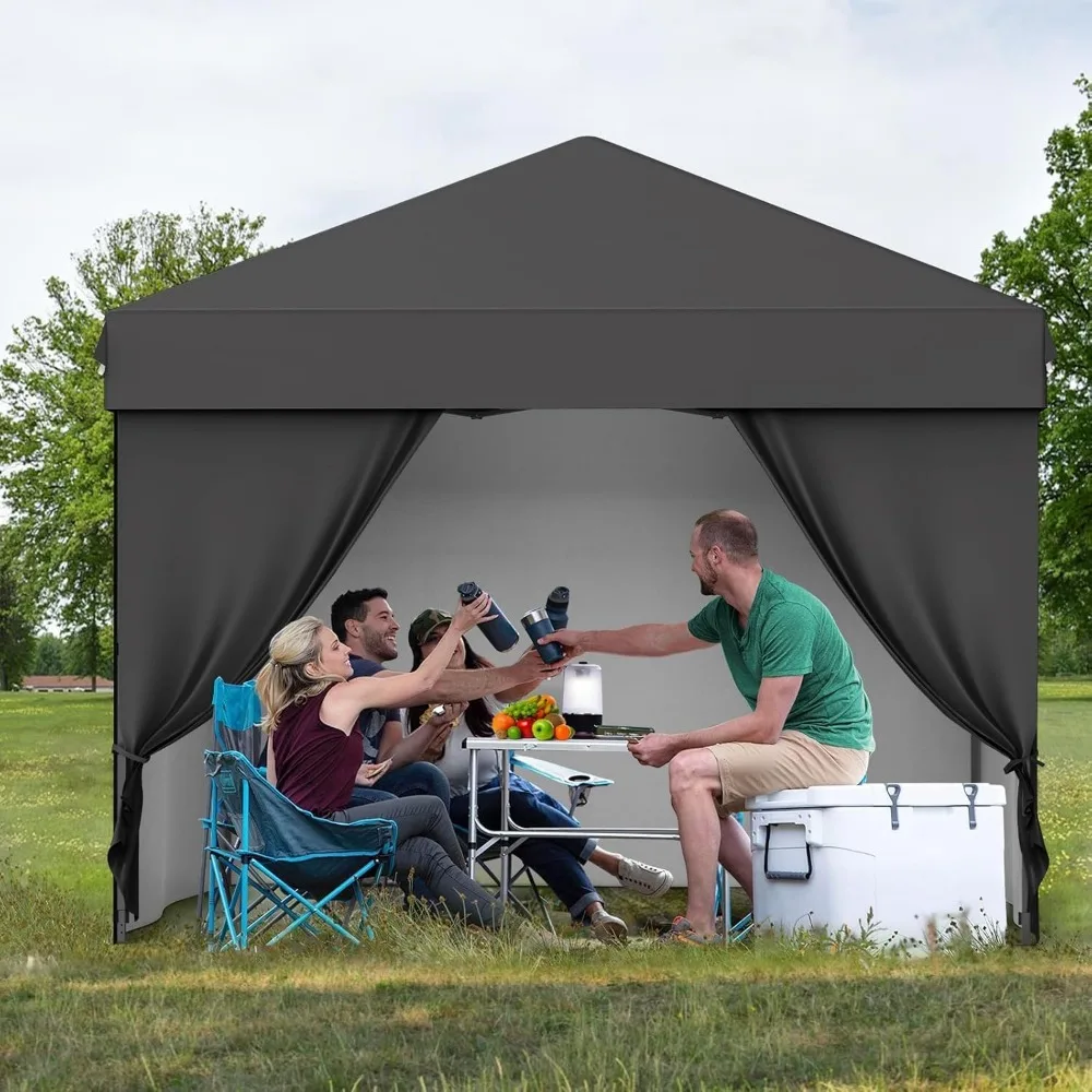 

10X10 Pop Up Canopy with Removable Sidewalls and Windows, Adjustable Heights Canopy Tent with Wheeled Bag, 4 Sandbags, 4 Ropes &