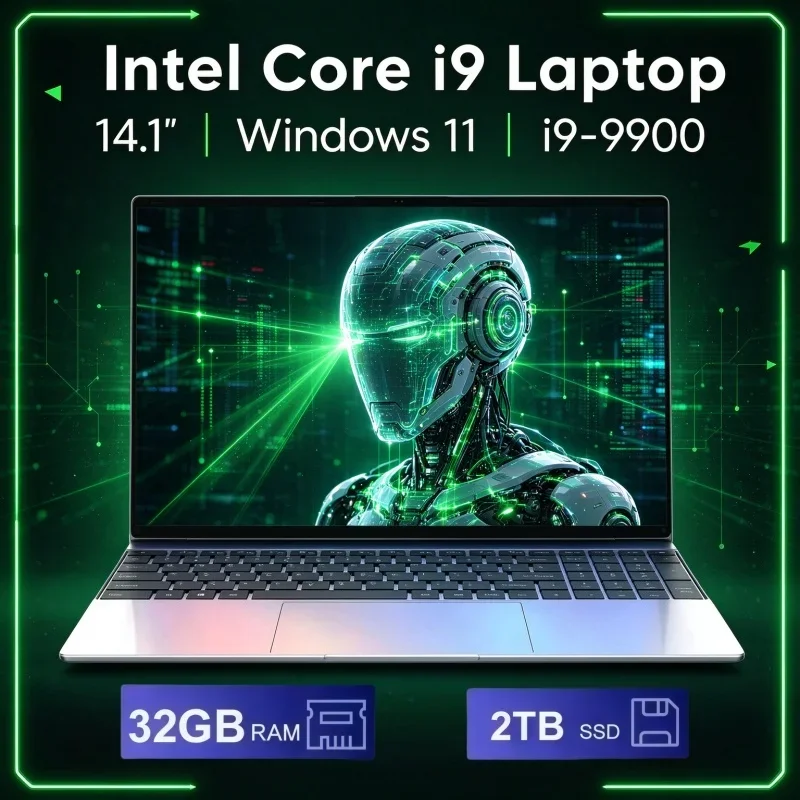 Intel Core I9 9900 14.1 Inch Portable Ultrabook Windows11 32GB RAM 2TB SSD Lightweight Notebook For Daily Entertainment Work