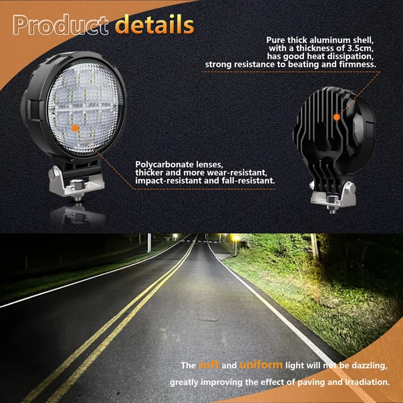 Round LED Diffused Light Pods, 2PCS 4 Inch 140W LED Off Road LED Work Lights Ditch Light Fog Lamp Waterproof ATV Lights