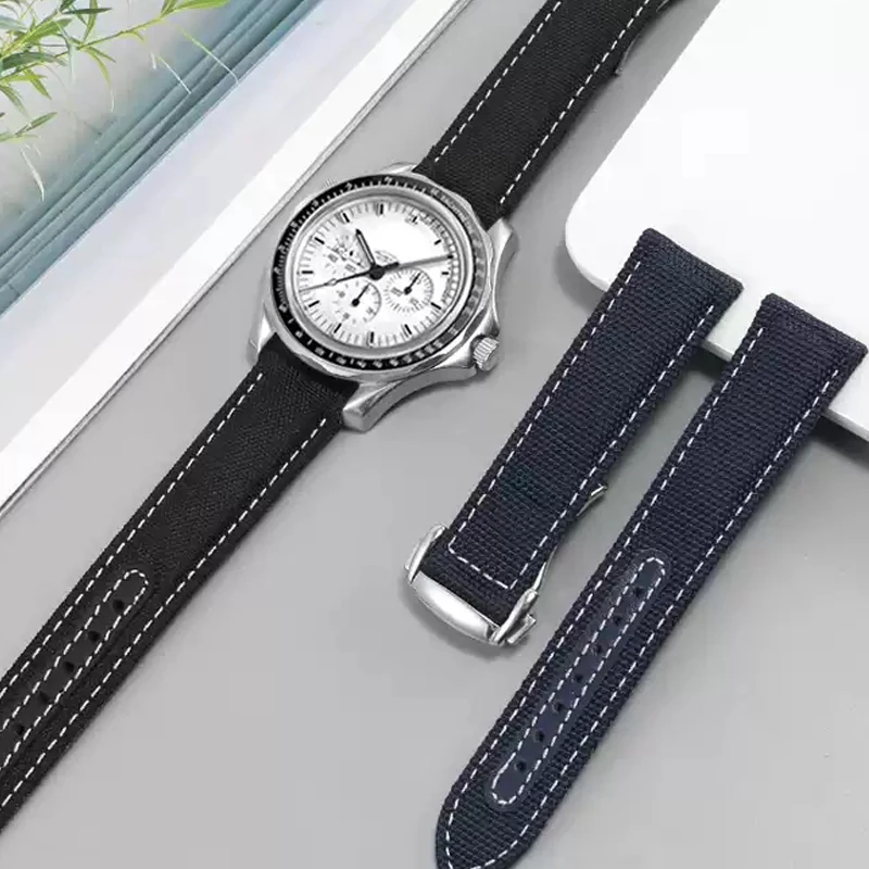 

19mm 20mm Canvas Nylon Watchbands For Omega Seamaster 300 Speedmaster AT150 Omega Speedmaster Slubby 310.32 Series Nylon Strap