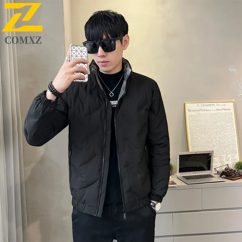 COMXZ 2025 Men baseball Collar Puffer Jacket American style Winter Tactics Trendy Casual Outdoor Sport Waterproof Windproof Coat