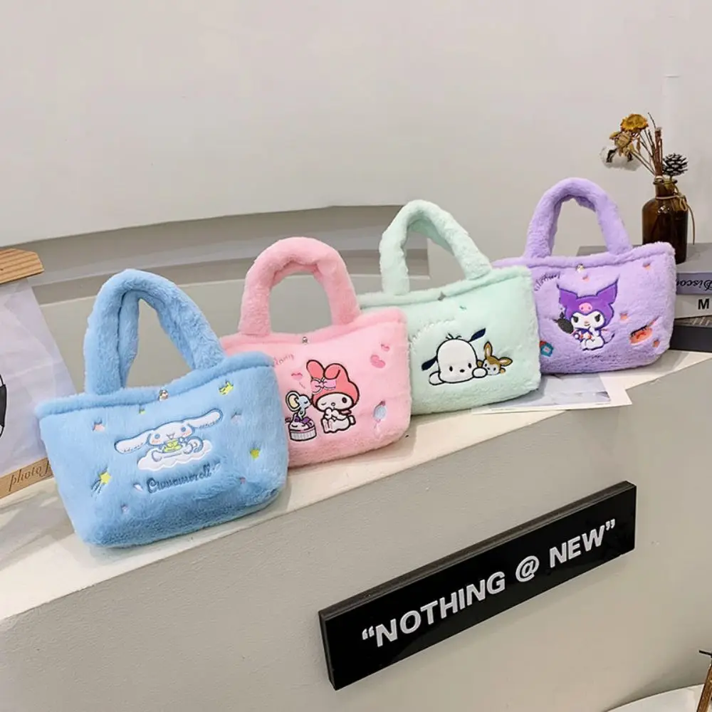 Anime Sanrio Hello Kitty My Melody Cinnamoroll Kulomi Handbag Plush Shoulder Bag Soft Cosmetic Bag Coin Purse Christmas Gifts
