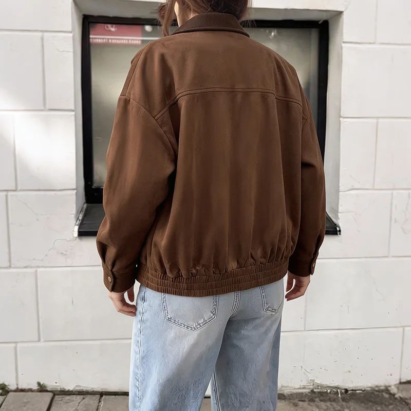 2026 Winter Casual Vintage Work Jacket Women Lady Autumn Loose Zipper Pocket Short Coat Female Turn Down Collar Long Sleeve Coat