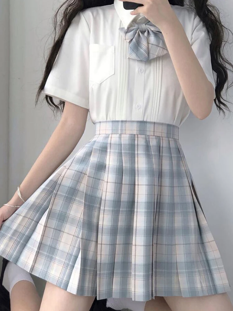 MEXZT JK Plaid Pleated Skirt Women Japanese Kawaii Bow Mini Skirts Summer Y2K Harajuku Preppy Dance A Line Skirt School Uniforms