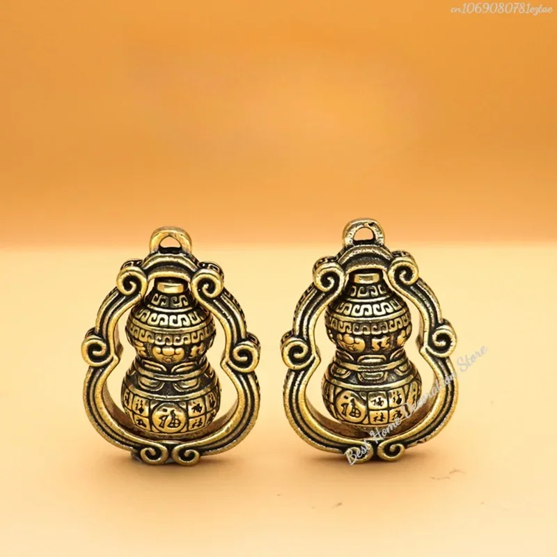 Brass Gourd Buddha Sutra Bell Pendant Keychain Hanging Necklace Jewelry Pill Box Medicine Case Container Bottle Keychain Antique