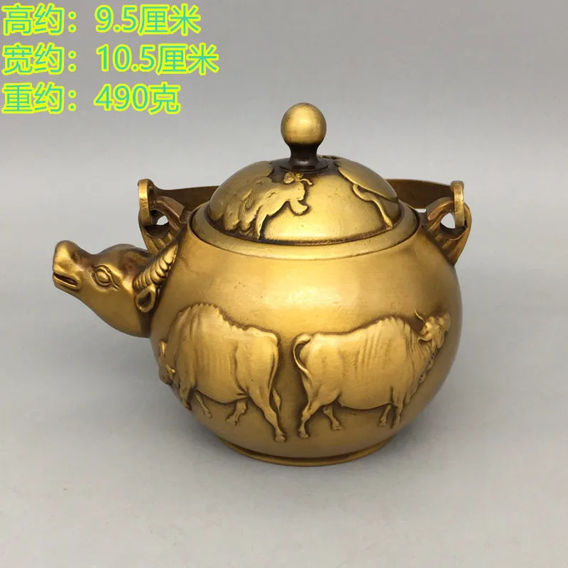 

Ancient pure copper teapot Wuniutu copper pot ornament lifting beam pot furnace home decoration wine kettle ornament