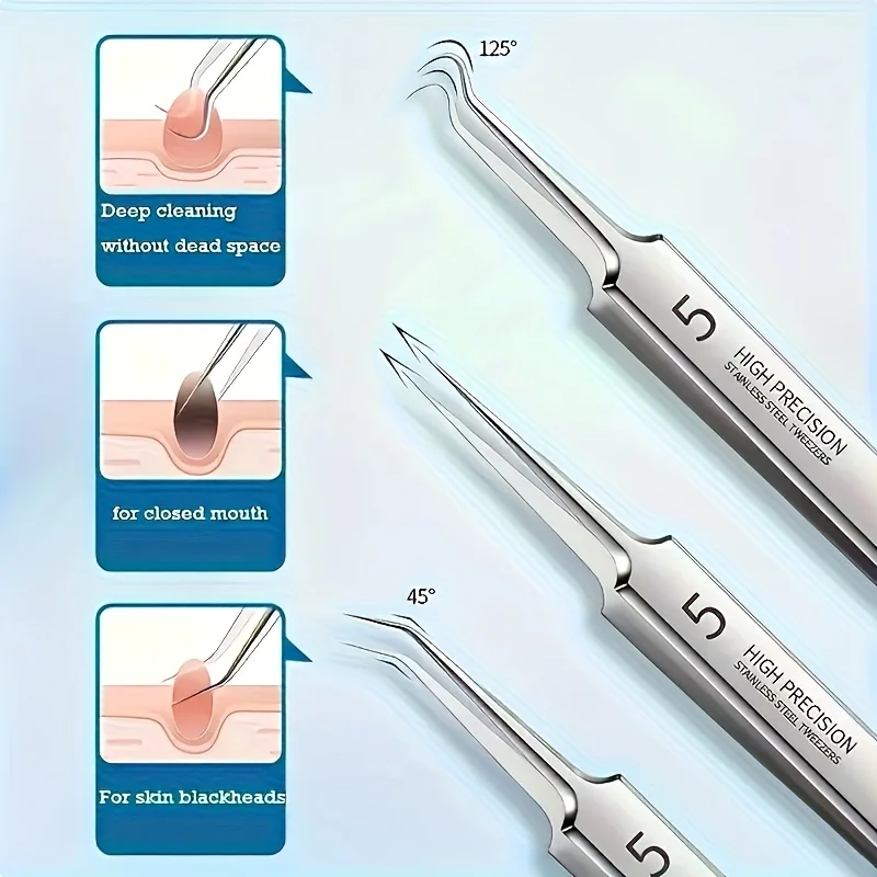 1/8 قطعة PcCell البثور مزيل الرؤوس السوداء كليب الترا غرامة الملقط النقاط السوداء البثرة النازع حب الشباب إبرة منظف للوجه الجلد