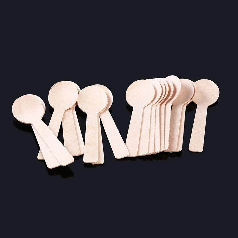 100Pcs/Pack Disposable Wooden Spoon Ice Cream Scoop Coffee Honey Spoon Teaspoon Tableware Mini Cutlery Set Kitchen Accessories