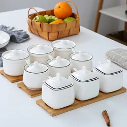 Modern White Porcelain Seasoning Jar with Lid Spice Pepper Jar Sugar Salt Box Seasoning Food Storage Container Kitchen Utensils