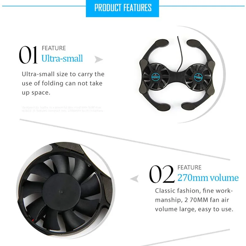 Охлаждающая подставка для ноутбука, поддержка портативного ПК — легко носить с собой, совместима с разъемом 10–5,6 дюйма, с 2 бесшумными вентиляторами и USB-портом