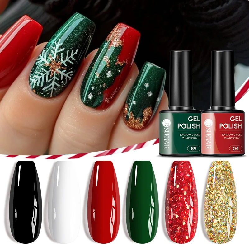 UR SUGAR 6pcs Gel Nail Polish Set for All Season Nude Pink Red Glitter Semi Permanent UV Gel Polish Kits Manicure Soak Off Verni