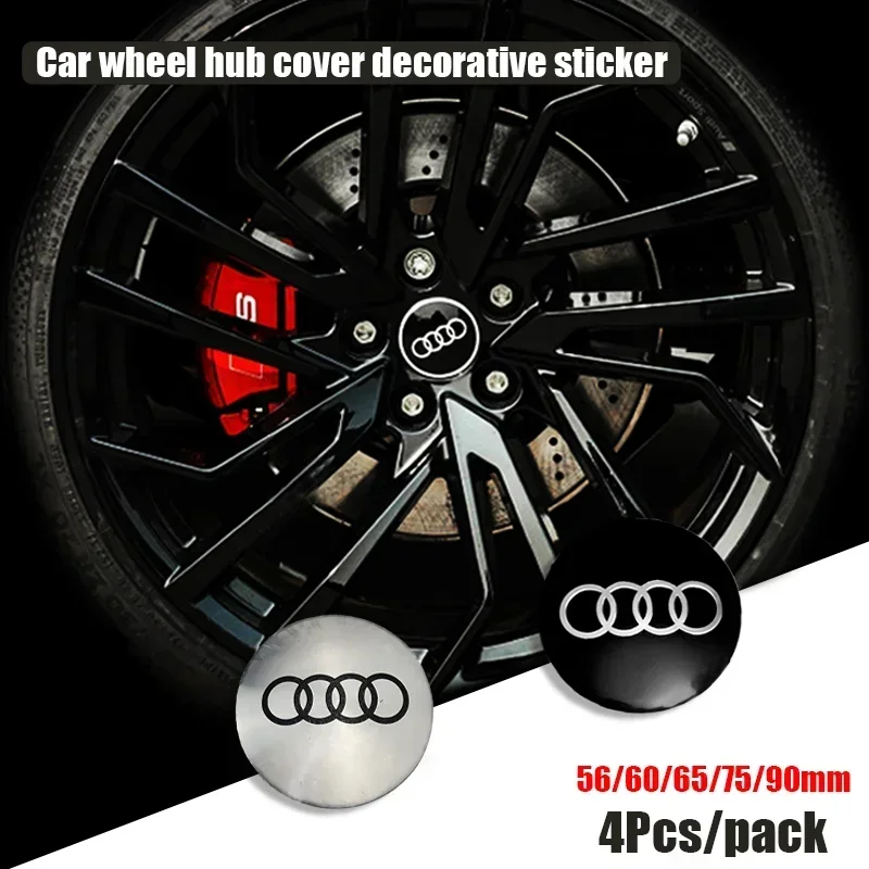 56/65/60/75mm 4Pcs Car Tire Hub Sticker Center Wheel Cap Badge Decal For Audi A3 A4 A5 S4 A5 S5 A6 S6 A7 S7 RS3 TT Accessories