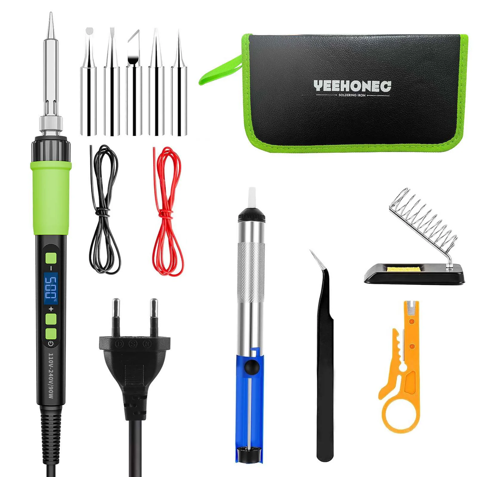 90W 15-in-1 Lötkolben-Set, Einstellbare Temperatur, 5 Spitzen, LCD, Auto-Sleep-Funktion, 180-500°C ° C, mit Drahtabisolierer, für Metallbearbeitung, Reparatur & Heimwerken