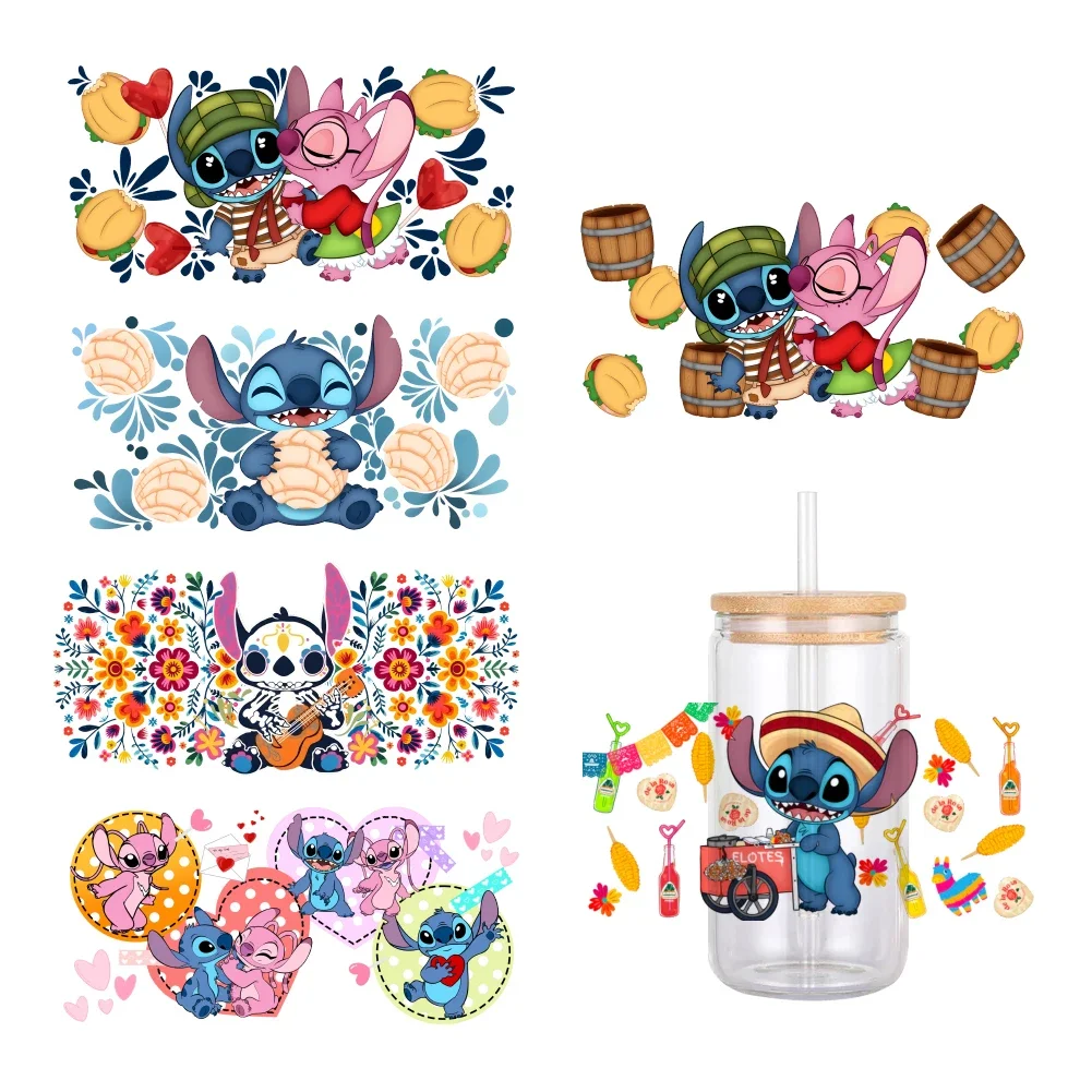 MINIS Disney Stitch Lilo Cartoon Pattern UV DTF Transfer Sticker Waterproof Transfers Decals For 16oz Glass Cup Wrap Stickers