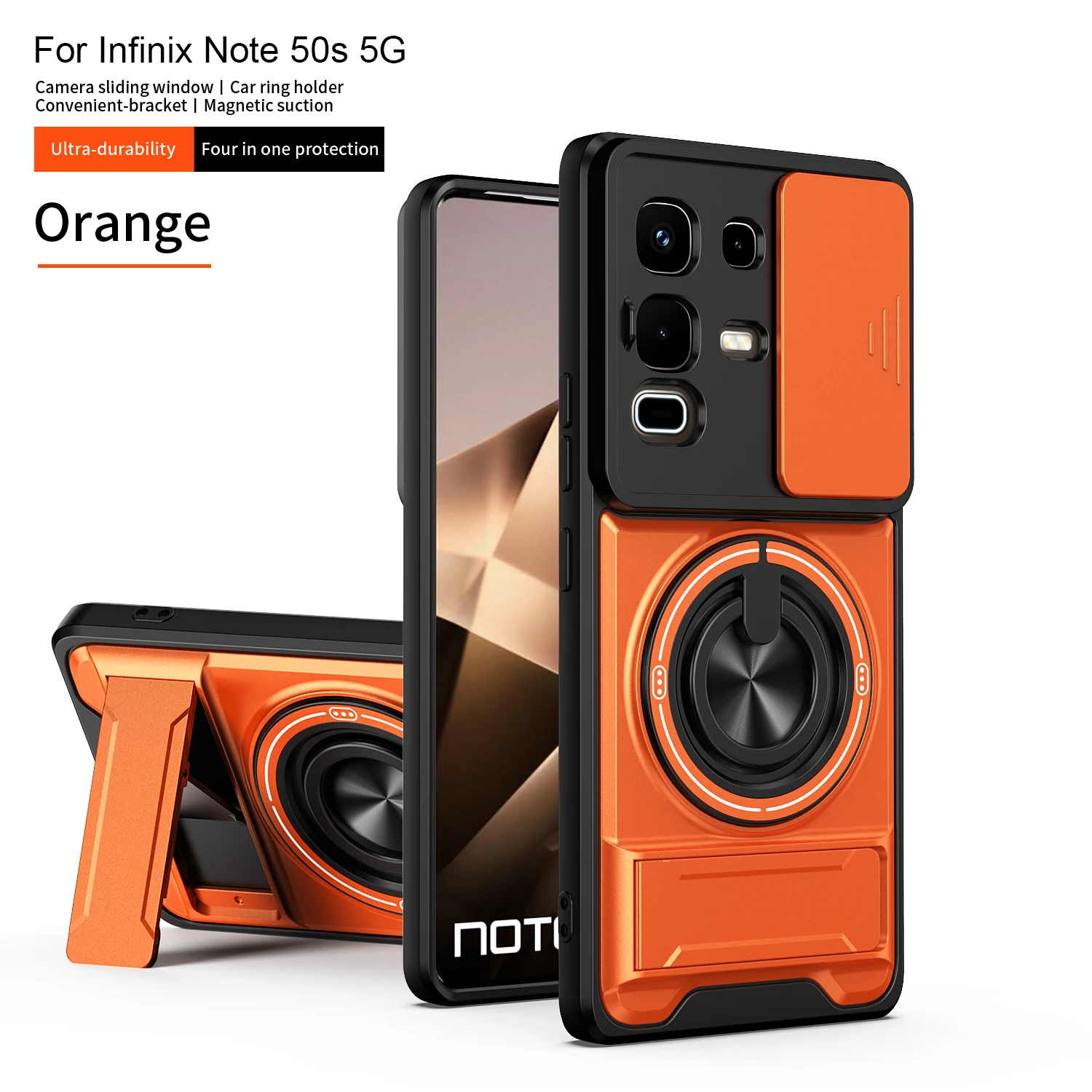 

Чехол для телефона с двойным креплением: сдвижная крышка для объектива, магнитное крепление для автомобиля, для Infinix Hot 50, 60 Pro Plus, Note 50X, 50S Pro+, Smart 10