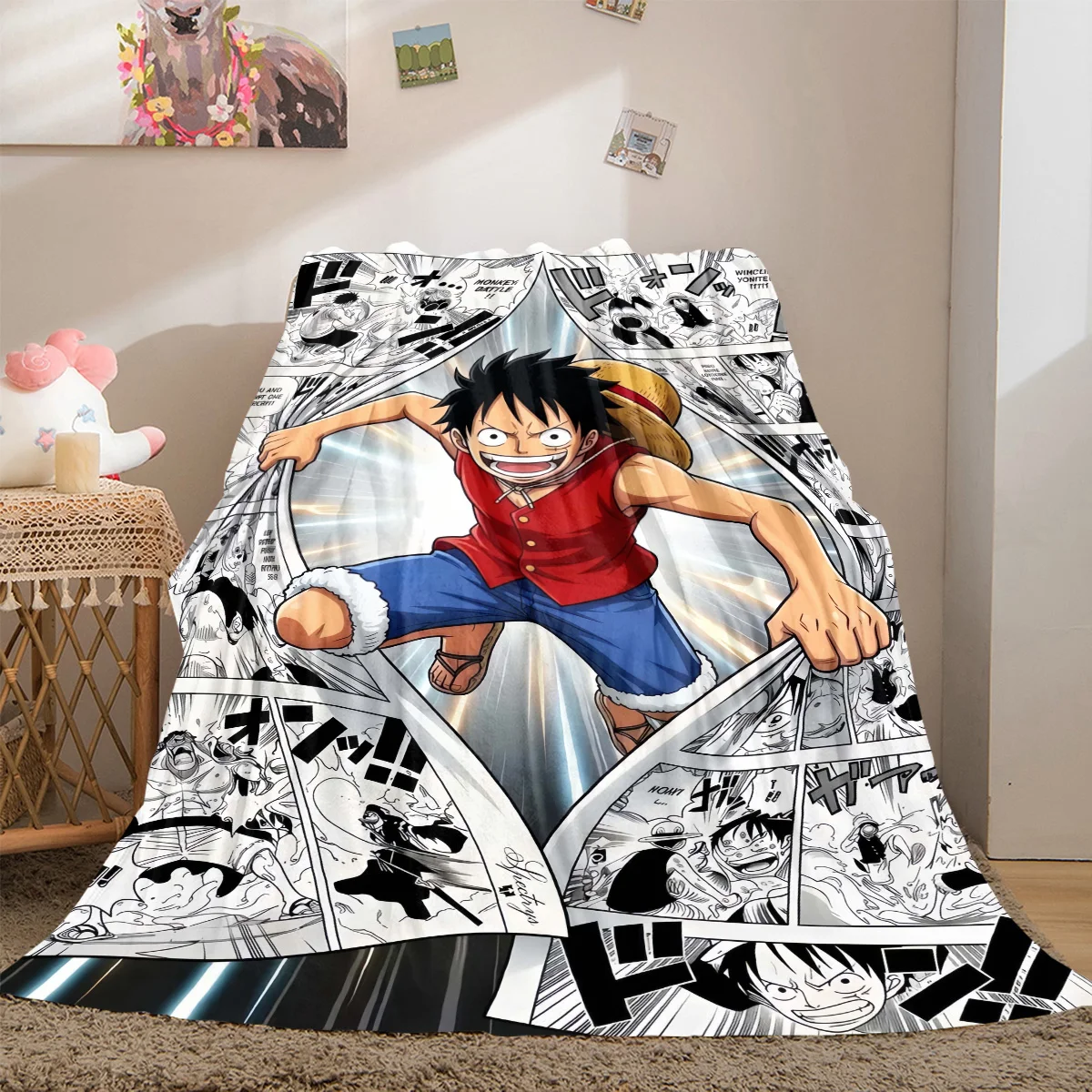 Anime Luffy Pirate All-Season Versatile Travel Blanket Compact Suitable for Office Nap & Outdoor Camping LXR146