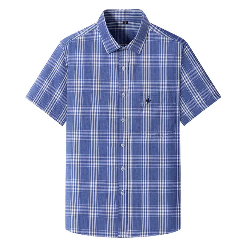 100% cotton6XL new men\'s short-sleeved shirt Summer thin large size Oxford woven non-ironing high quality breathable check