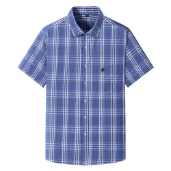 100% cotton6XL new men's short-sleeved shirt Summer thin large size Oxford woven non-ironing high quality breathable check