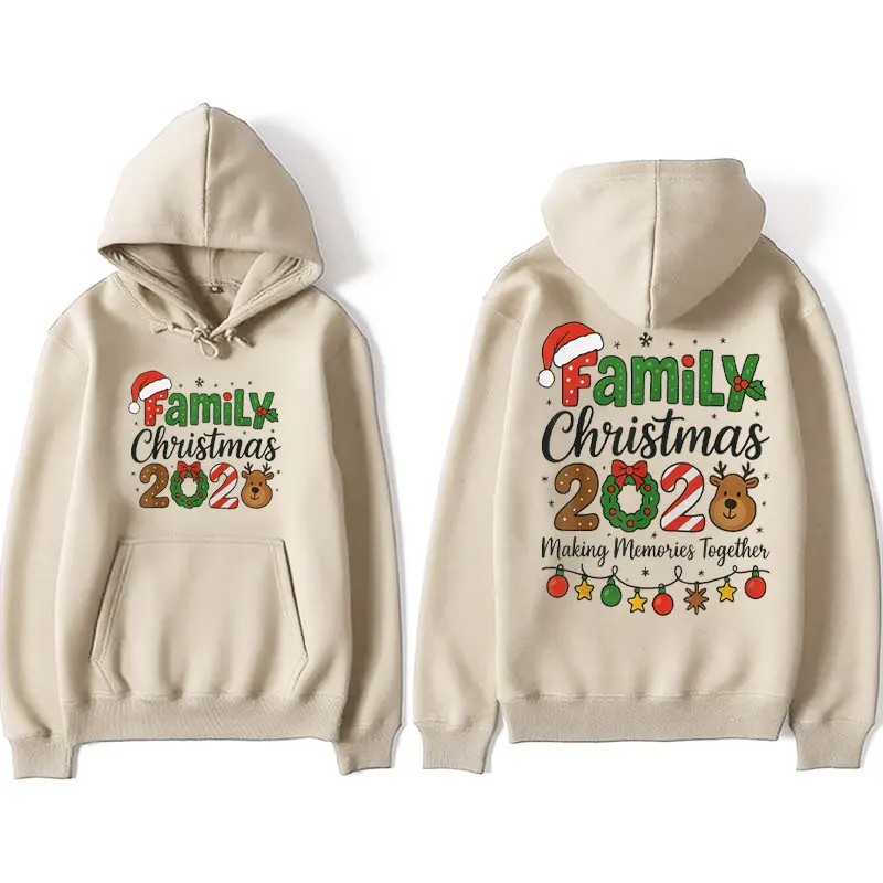 ファミリークリスマス 2025 マッチンググループ衣装 クリスマスチーム サンタグラフィック 両面プリントパーカー 面白いトレンディなストリートウェアプルオーバー
