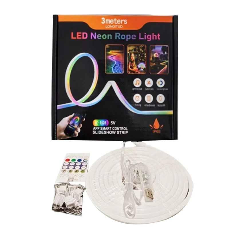 A76X-DC5V RGBIC LED قطاع أضواء النيون حبل ضوء لتقوم بها بنفسك RGB مصباح لتهيئة الجو شريط إضاءة مع مزامنة الموسيقى للديكور المنزل 3 متر #1