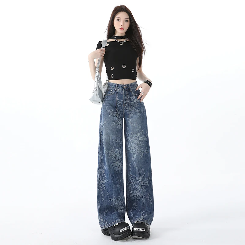 

Свободные прямые джинсы с высокой талией для женщин, эластичные мягкие джинсовые брюки, широкие брюки, повседневная мода, модные