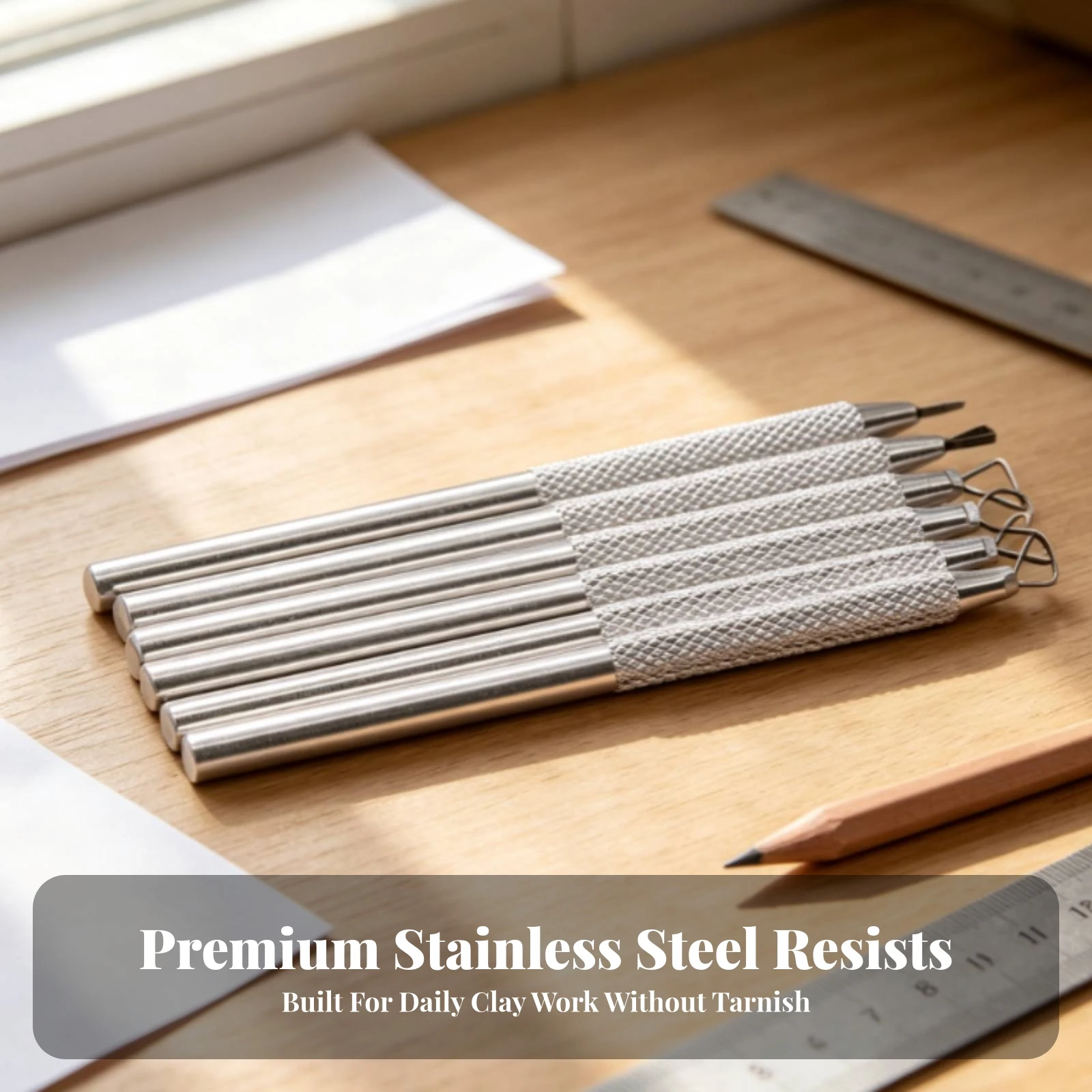 6 Pieces Clay Pottery Tool Kit Double-Ended Clay Sculpting Tool Set Pottery Detail Tools with Knurled Grip Robust Sharp