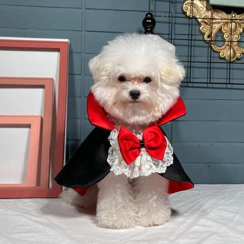 Dogs Halloween Vampire Cape Prince Puppy Pet Cosplay Clothes for Small Medium Dogs Christmas Dress Up Festival Outfits
