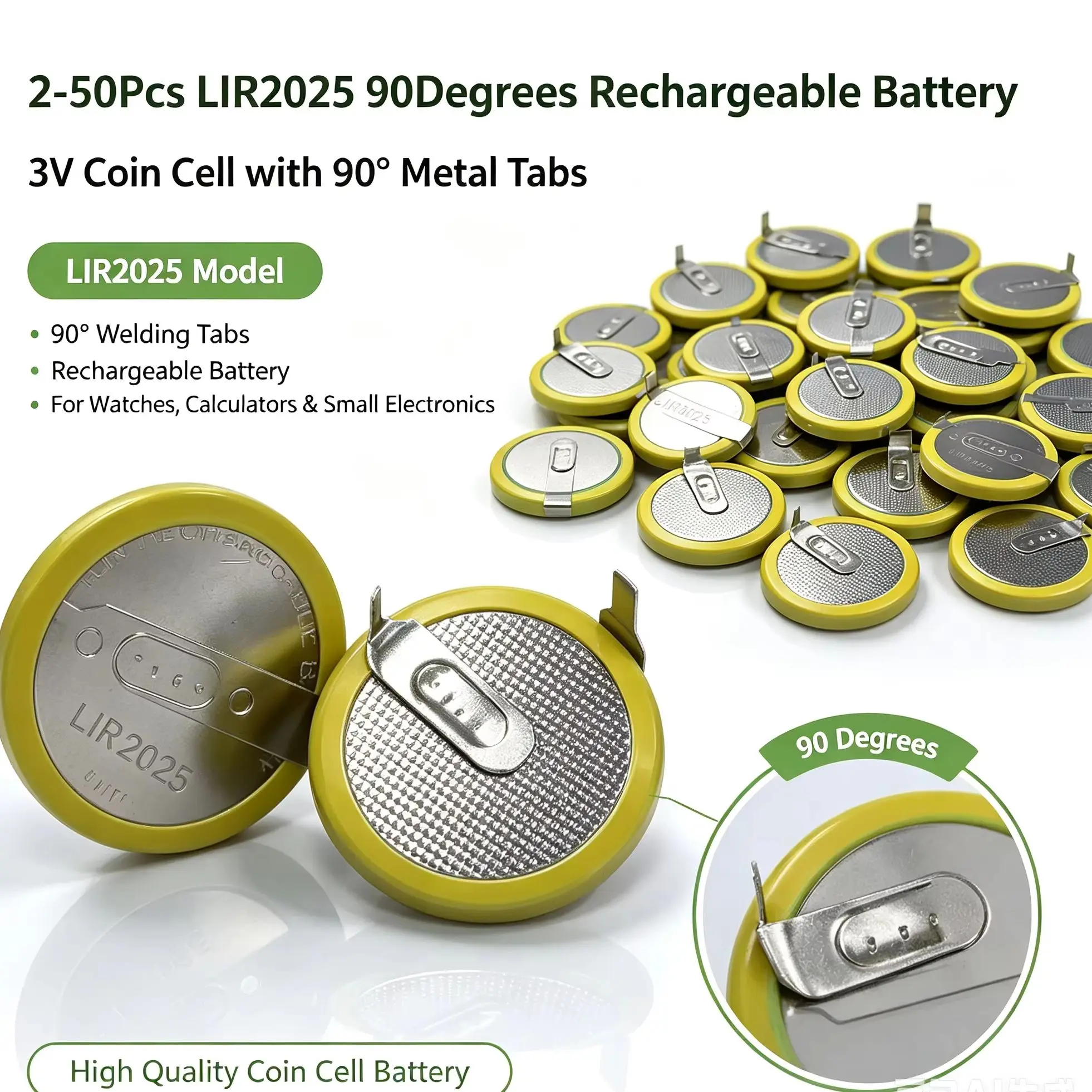2-50pcs LIR2025 2025 90degrees Pins Rechargeable Battery for Automobile Remote Control Key